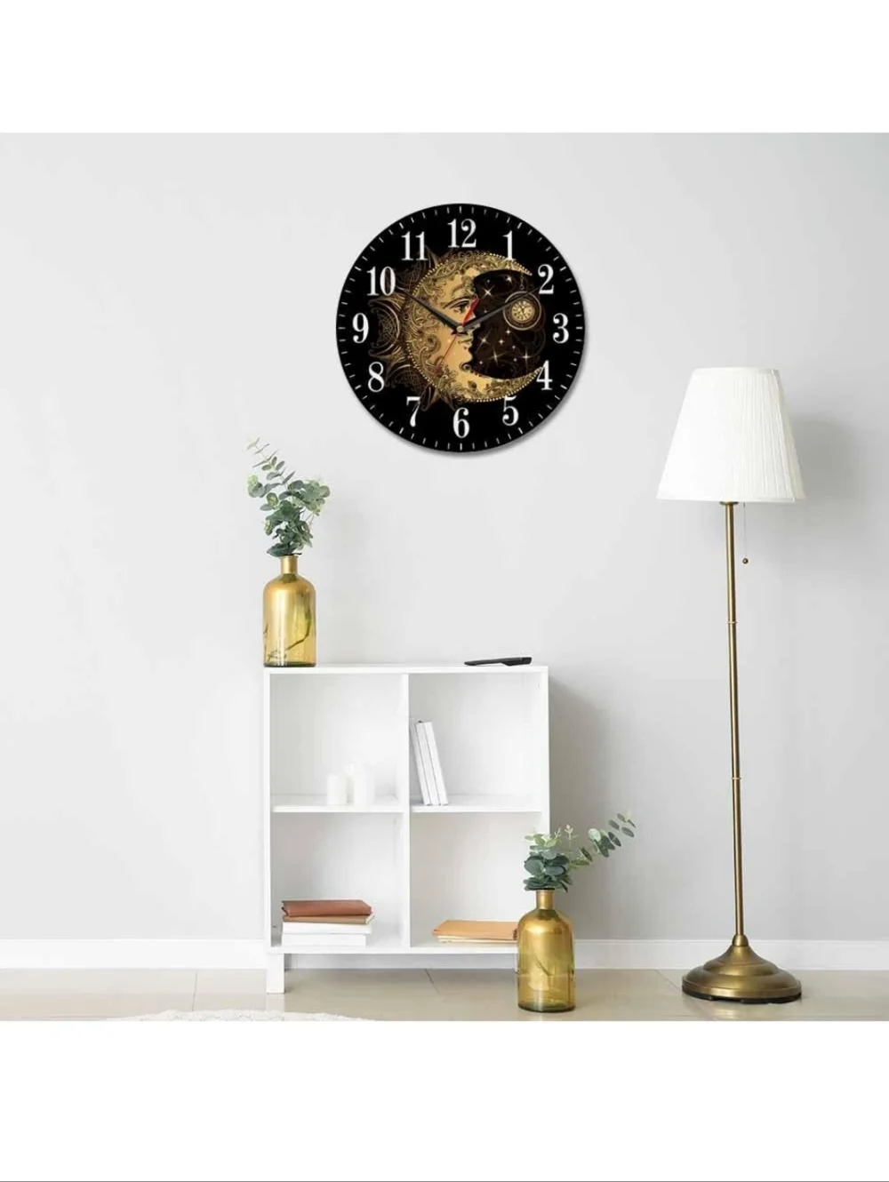Gold Moonface Decorative Wall Clock - Black